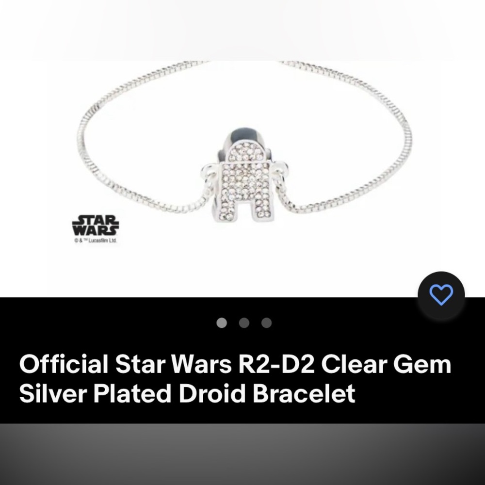 Star Wars R2-D2 adjustable adult or kid’s bracelet.Silver plated w/clear crystal